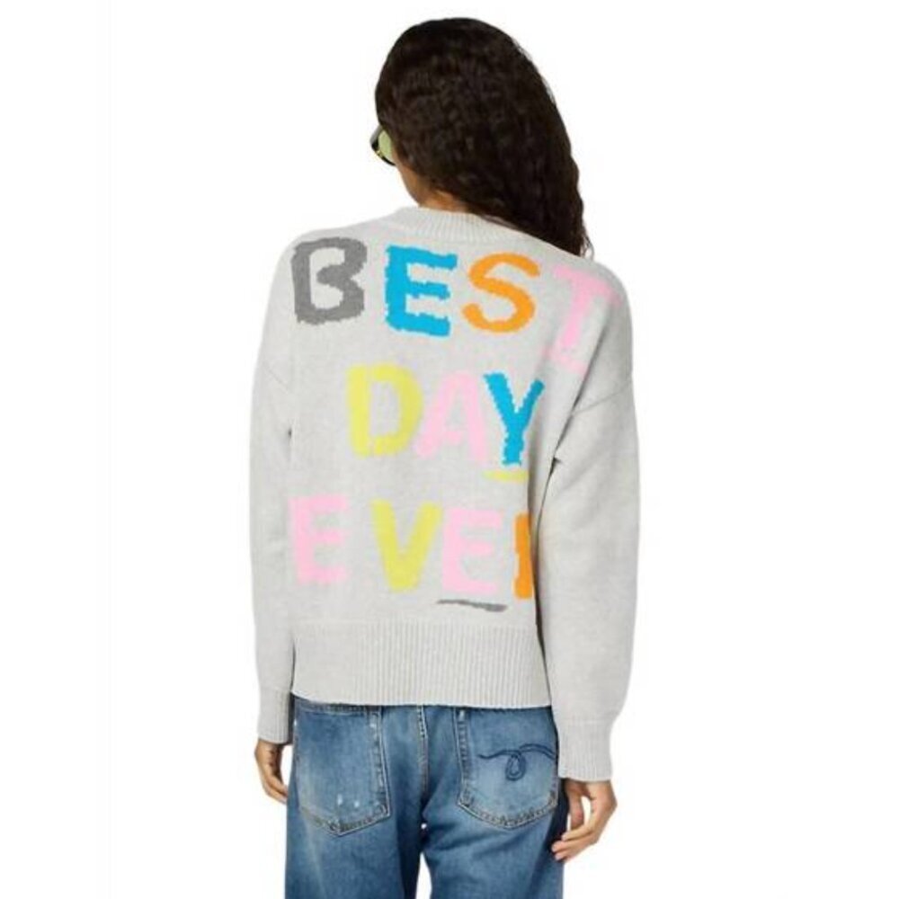 Kerri Rosenthal Benton Best Day Ever Sweater Knit Cotton Cashmere Top Grey Large